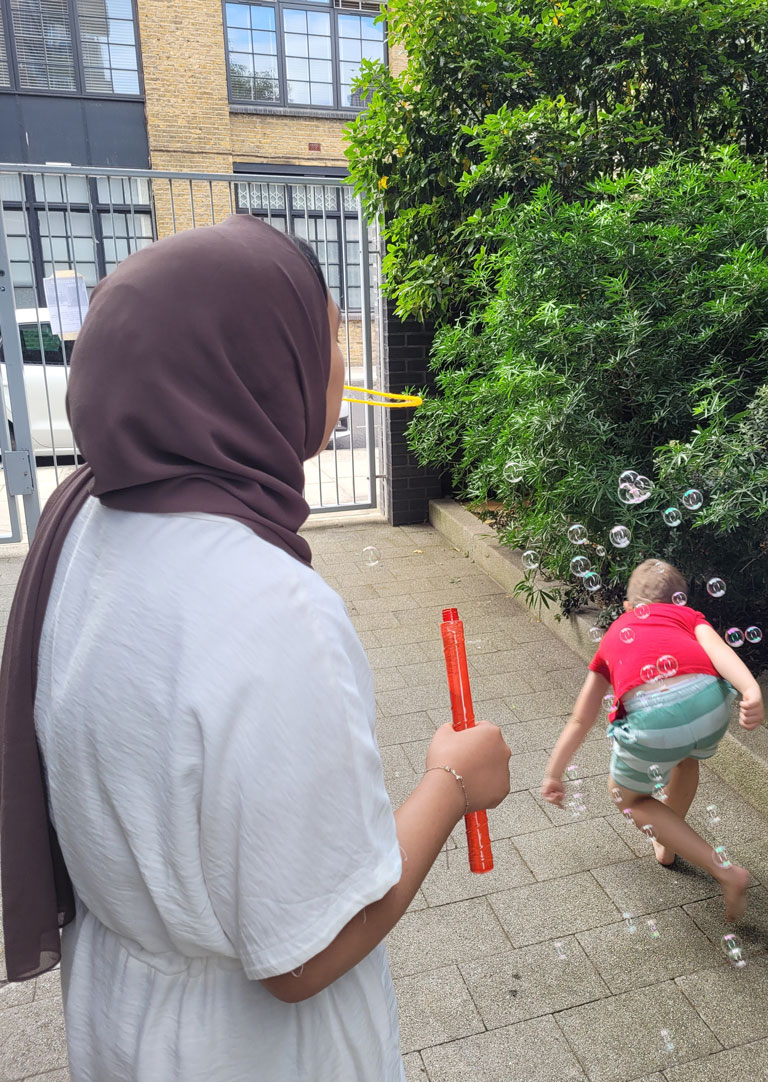 Yusuf, 6, plays in the Middleton Green pocket park.